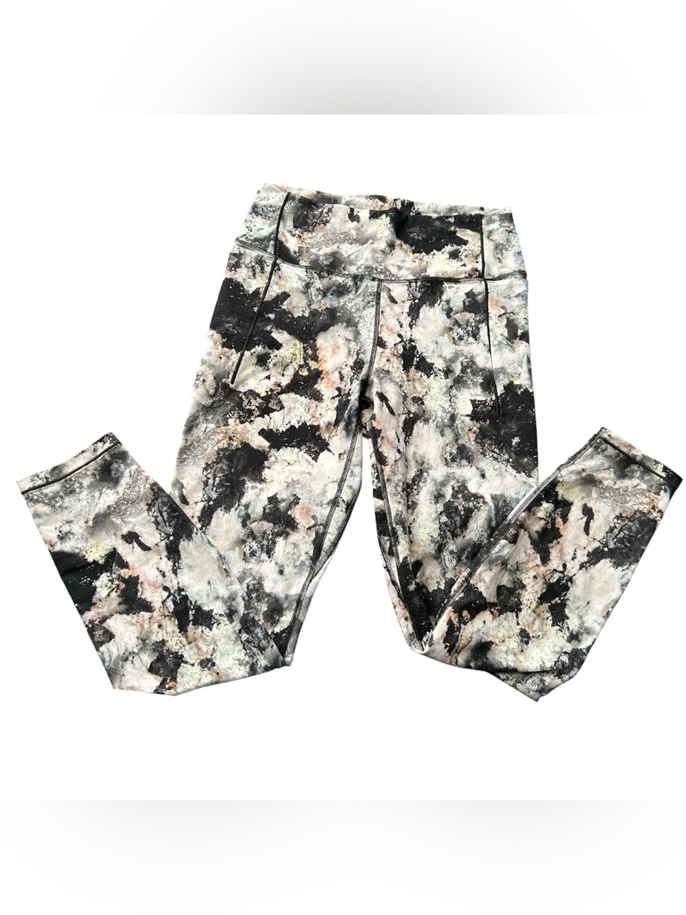 Abstract Marble Print Active Leggings in Black, White & Blush